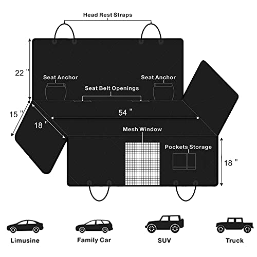 Femuar Dog Car Seat Cover with Storage Pockets Mesh Visual Window, Waterproof Nonslip , Heavy Duty Scratchproof Pet Dog Ba...