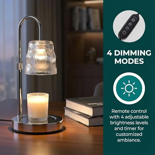 Candle Warmer Lamp with Timer & Dimmable,Candle Lamp Warmer with Ice-cracked Glass Shade,Gifts for Women valentine’s day, ...