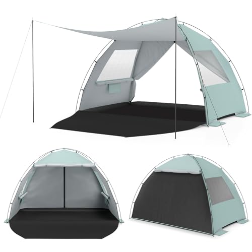 Tangkula 3/4/5/6 Person Pop Up Beach Tent with Canopy, UPF50+ Silver-Coated Lightweight Beach Sun Shelter with Extended Fl...