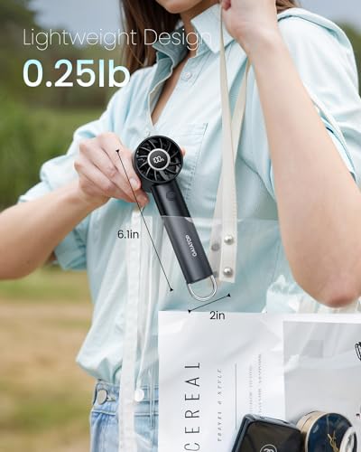 Gaiatop Portable Mini Fan, 3 Speed Handheld Fans with Power Display Flashlight, USB Rechargeable Battery, Lightweight Pers...