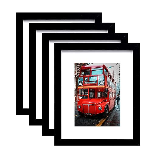 pojah 8x10 Picture Frame Set of 4,Black Photo Frame with Mat Display Pictures 5x7 or 8x10 Without Mat,PVC Glass,for Wall H...