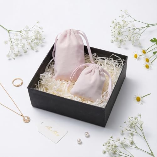 QIANF 12pcs Light Pink Velvet Drawstring Bags 3x4 inches Small Velvet Cloth Gift Bags Jewelry Pouches for Storage Wedding ...