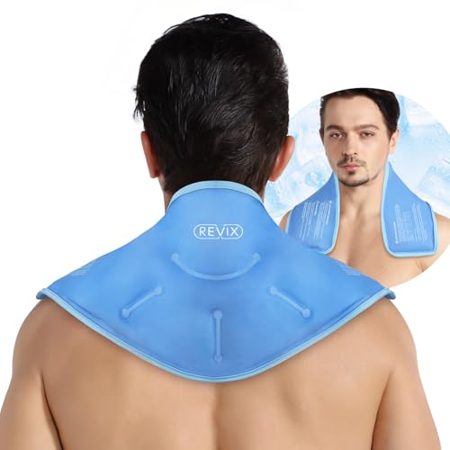 REVIX Neck Ice Pack Wrap – Reusable Hot Cold Gel Pack for Neck and Shoulder, Large Flexible Design with Soft Plush Lining,...