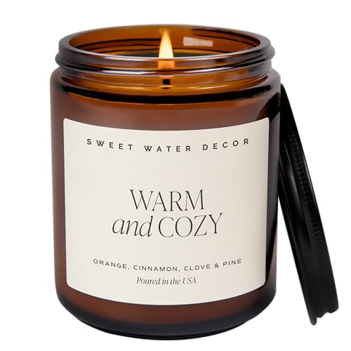 Sweet Water Decor Warm and Cozy Soy Candle - Orange Peel, Cinnamon, Ginger and Clove Scented Candles for Home - 9oz Amber ...