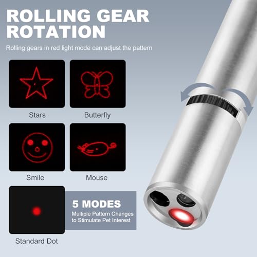 JANHER Laser Pointer, Cat Toys, Cat Laser Pointer with 3 Light Modes & 5 Fun Patterns,Portable Interactive Kitten Pet Bird...