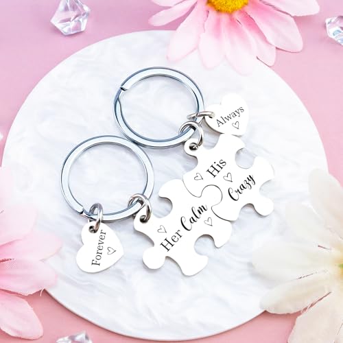 His And Hers Gifts Matching Keychains for Couples Husband Wife Engagement Gifts for Couples Long Distance Relationship Gif...