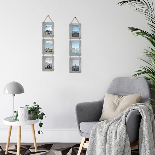 ccdcc 4x6 Collage Picture Frames Set of 2, Rustic Gray Wooden Real Glass Vertical Hanging 3 Opening 4 by 6 Photo Frame, Grey