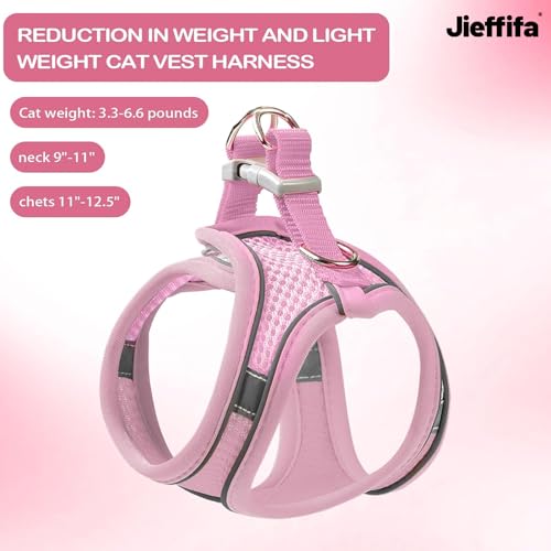 Jieffifa Cat Harness and Leash Set - Adjustable Soft Vest, Reflective Step-in Design for Safe Walking (Pink)