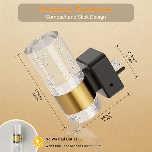 JandCase Night Light, Night Lights Plug into Wall,2 Pack 3000K Dimmable LED Night Light with Adjustable Brightness, Automa...