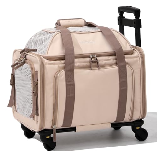 FUKUMARU Cat Carrier with Wheels, 18x11x11 Expandable Soft Cat Travel Carrier, Airline Approved Dog Carrier, Sturdy Rollin...