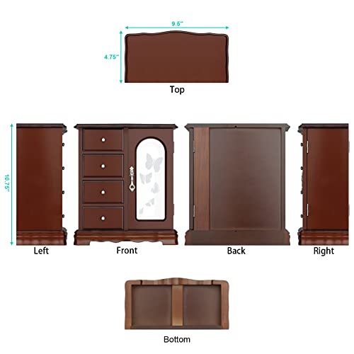 RR ROUND RICH DESIGN Jewelry Box - Made of Solid Wood with 4 Drawers Organizer and Built-in Necklace Carousel and Large Mi...