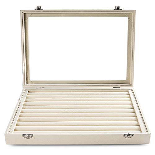Frebeauty Rings/Earrings Organizer Tray with Clear Lid 10 Slots Velvet Drawer Insert Jewelry Storage box with Glass lid Je...