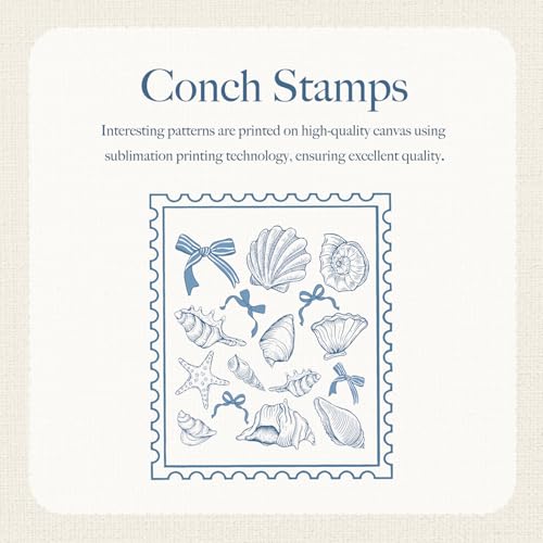 Puuonnnnno Blue Seashells Stamp Canvas Tote Bag for Woman Lady Friends, Canvas Shoulder Bag Reusable Grocery Shopping Bag
