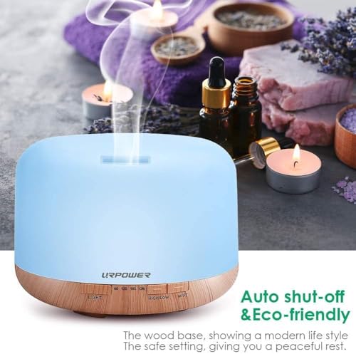 URPOWER 500ml Aromatherapy Essential Oil Diffuser Humidifier Room Decor Lighting with 4 Timer Settings, 7 LED Color Changi...