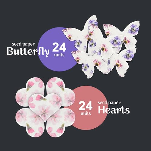 48PCS Plantable Seed Paper Hearts & Butterflies – Wildflower Embedded Paper, Unique Gifts for Mothers, Garden Lovers, Wedd...
