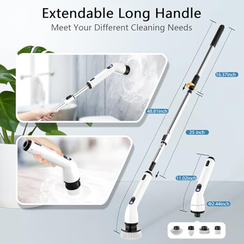TUYU Electric Spin Scrubber, Full-Body IPX7 Waterproof Bathroom Scrubber with Power LCD Display, Adjustable Extension Hand...