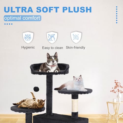 FDW | 54" Cat Tree Tower | Dark Gray | Multi-Level Indoor Activity Center with Sisal Scratching Posts, Condos, Plush Perch...