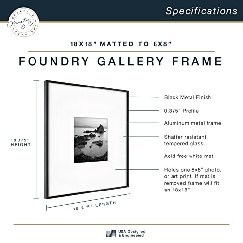 MCS Master & Co. Foundry Metal 18x18 Matted Picture Frame with 8x8 Photo Display, Black Vertical & Horizontal Wall Hanging...
