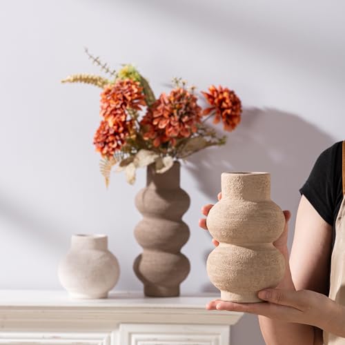 Ceramic Vase Home Table Decor - Flower Vase Set of 3 Living Room Kitchen Decorations Farmhouse Modern Rustic Vases Decorat...