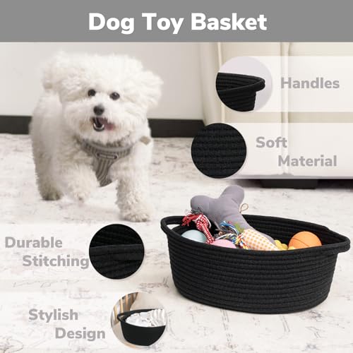 Goodpick Small Woven Basket, Baskets for Gifts Empty, Baby Basket with Handles, Black Baskets for Organizing, Dog Toy Bask...