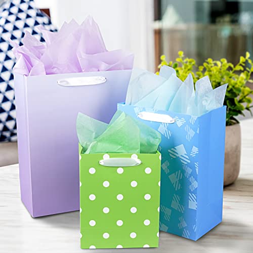 12 Pack Gift Bags Assorted Sizes and Designs, Gift Bags Bulk with Tissue Paper (5 Medium 8", 4 Large 11", 3 Extra Large 1...
