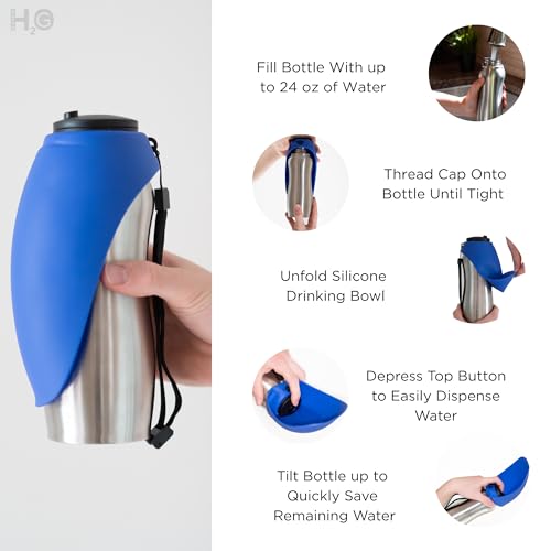 Portable Dog Water Bottle, 24 oz, Stainless Steel, Convenient Pet Water Dispenser, Collapsible Travel Bowl, Walking, Hikin...