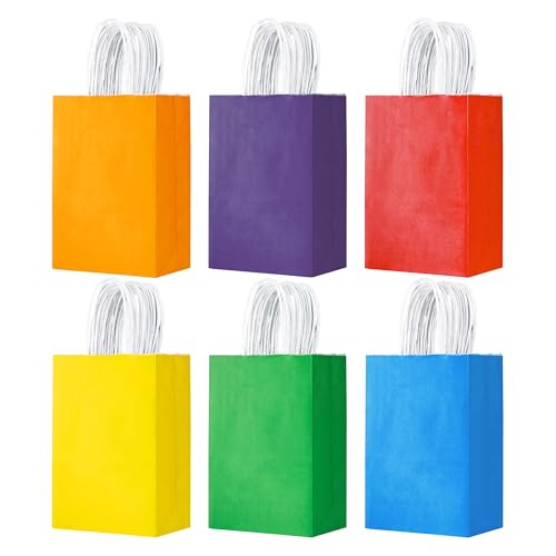 YEEHAW 24 Pack Small Gift Bags 5.8"×3.2"×8.25" Kraft Paper Bags with Handles, Party Favor Bags Bulk for Kids Birthday, Bab...