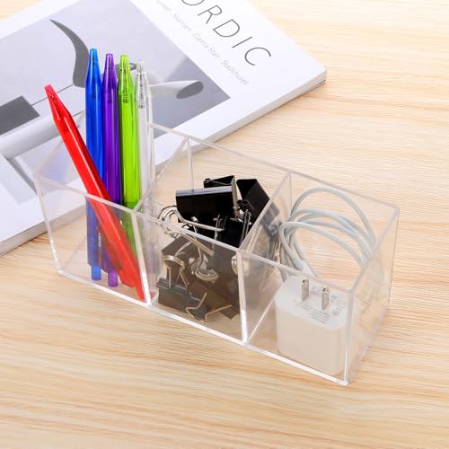 elysolpluv Clear Acrylic Silverware & Pen Organizer Caddy, Transparent Plastic Silverware Holder, Perfect for Office, Bedr...