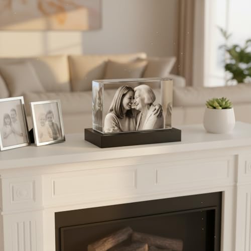 3D Crystal Photo Personalized Landscape - Custom Laser Engraved Crystal Picture Gift for Mom Wife Her, Mother's Day Birthd...
