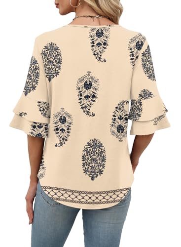 OFEEFAN Spring Tops for Women Boho Shirts Fashion Clothing Cute 3/4 Length Sleeve Blouses Dressy Casual Summer Outfits