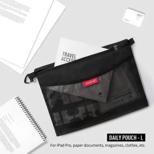pack all 3 Pcs Water-resistant Material Zipper Pouch Set, Mesh Zipper Bags for Storage, Travel, Office (Black)