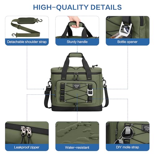 Large Insulated Cooler Bag, 50 Can Soft Sided Collapsible Ice Chest for Camping, Travel, Grocery, Kayaking & Beach (Waterp...
