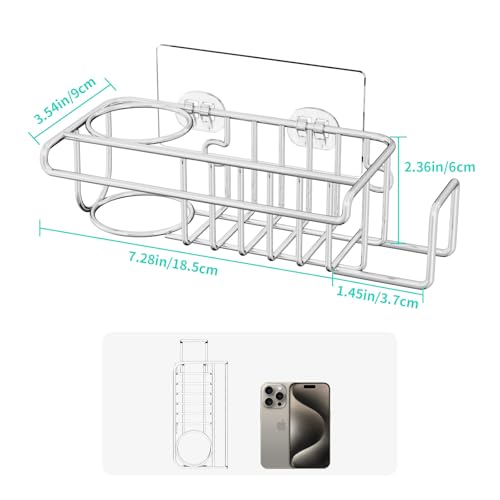 HapiRm 4 in 1 Sink Caddy Sponge Holder, SUS304 Stainless Steel Kitchen Brush Holder and Dish Cloth Hanger, Kitchen Organiz...