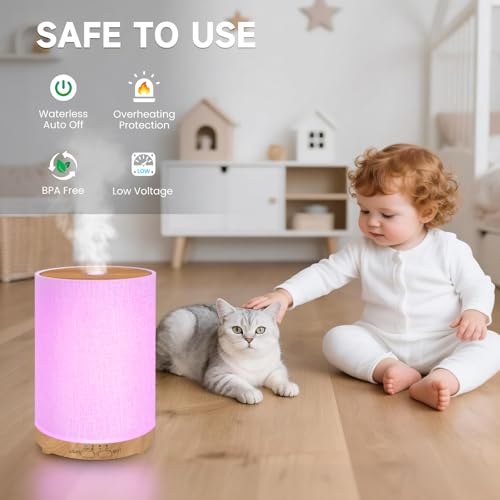 URPOWER 100ML Essential Oil Diffusers for Home with Linen Cover 7 Color Changing Lights, Timer & Auto-Off Scent Diffuser O...
