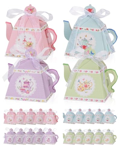 Liobelon 24 Pieces Floral Tea Party Favors Boxes Centerpiece Table Decoration Teapot Favor Boxes Tea Party Treat Gift Boxe...