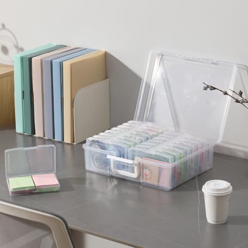novelinks Transparent 4" x 6" Photo Organizers and Photo Storage Box with Handle, 16 Inner Photo Cases, Portable Picture O...