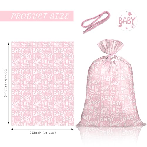 Loveinside Pink Jumbo Large Plastic Gift Bag, Baby Girl Design Plastic Bag with Tag and Tie for Birthday, Baby Shower and ...