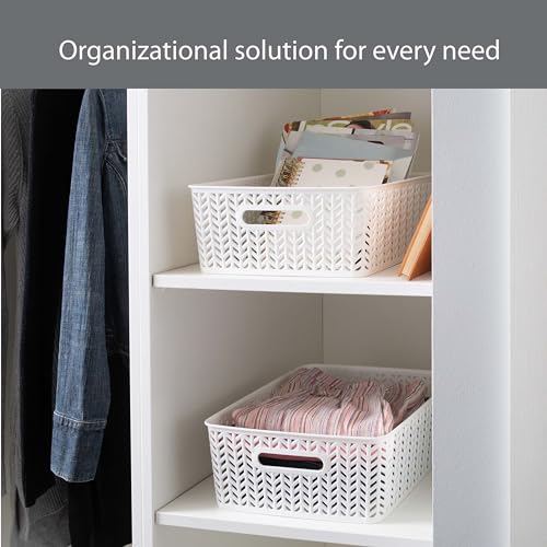 Simplify 2 Pack Medium Herringbone Storage Basket | Dimensions: 14"x11.5"x5.15" | Multipurpose | Home Organization | 2 Ope...