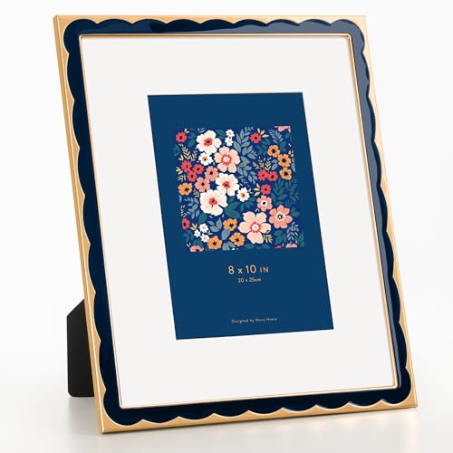 Marsmiles 8x10 Enamel Picture Frames with Wavy Designed Gold Metal Edge, Tempered Glass Photo Frame with Velvet Back for T...