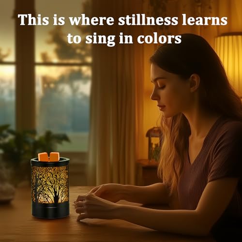Enaroma Fragrance Wax Melts Warmer with 7 Colors LED Changing Light Classic Black Forest Design Scent Oil Candle Warmer fo...