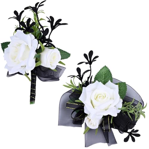 MAFELOE Corsage Boutonniere Set of 2 Pieces, Artificial Flower Supplies for Prom Party Business Celebration Suit Decoratio...
