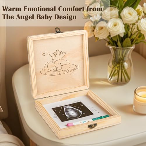 Ceiner Miscarriage Gifts for Mothers, Memorial Box for Pregnancy Loss, Wooden Angel Baby Keepsake with Storage for Photo &...