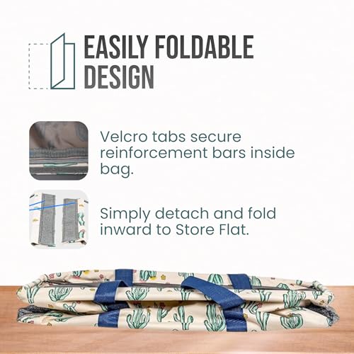 Lucazzi Extra Large Utility Tote Bag, Oversized Collapsible Reusable Wire Frame Rectangular Canvas Basket With Two Exterio...