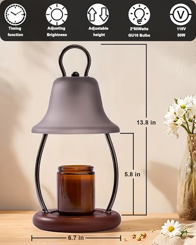 HONGZZI Candle Warmer Lamp with Timer & Dimmer - Electric Candle Light Warmer for Jar Candles, Adjustable Brightness, 2 Re...