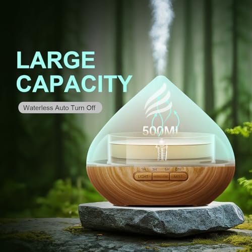 JcrAsZZF Essential Oil Scent Diffuser: 500ML Aroma Diffuser with Remote Control - 14 Colors LED & 2 Mist Modes - 4 Timer S...