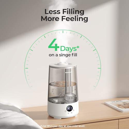 Homvana Humidifiers for Bedroom Home, 3.6 L Cool Mist Top-Fill 34H Super Long Time, Quiet 23dB, Baby Humidifier, Oil Diffu...