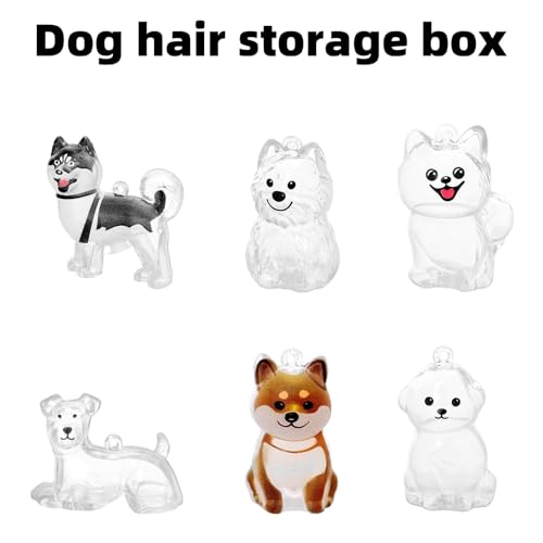 6pcs Dog Hair Storage Keychains, 6 Types Cute Clear Dog Hair Keepsake Keychain with Gold Keyring Pet Fur Storage Collectio...