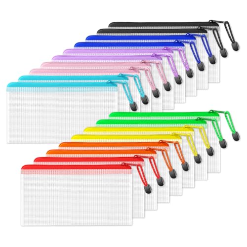 SUNEE Plastic Mesh Zipper Pouch 4.6x9.2 in (9 Colors, 18 Packs), Plastic Pencil Pouches, Multipurpose Travel Bags, for Off...