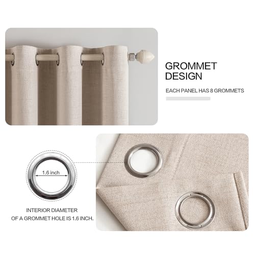 MIULEE 100% Blackout Linen Textured Curtains for Bedroom Solid Thermal Insulated Natural Beige Grommet Room Darkening Curt...