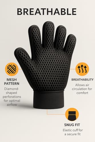 Pet Grooming Gloves for Dogs & Cats – Gentle Hair Remover, Deshedding Bath Mitt, 2-in-1 Brush & Massage, Waterproof & Wash...